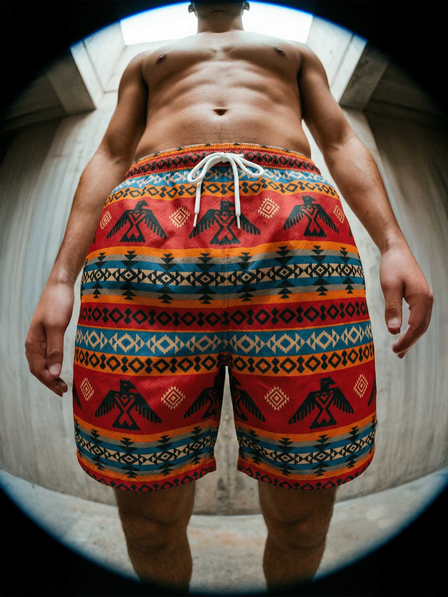 Kalaia-Men-Red-Aztec-Swim-Shorts