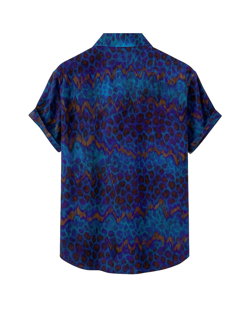 Blue Leopard Men’s Short Sleeve Button-Up Shirt
