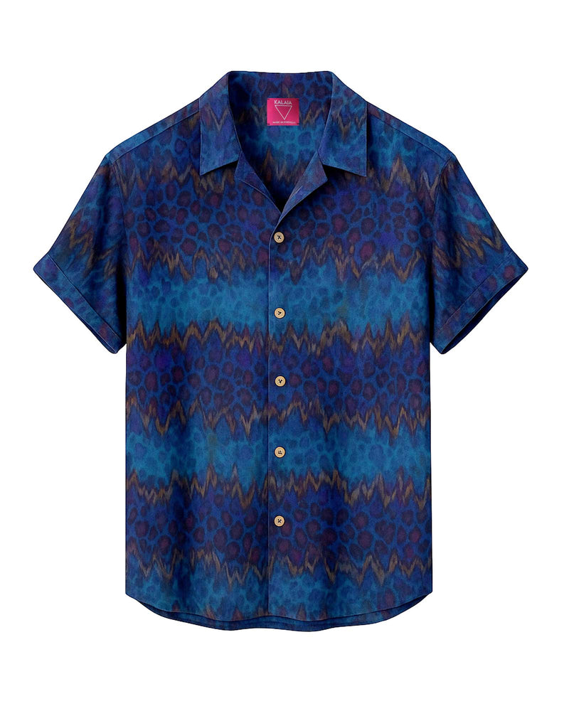 Blue Leopard Men’s Short Sleeve Button-Up Shirt