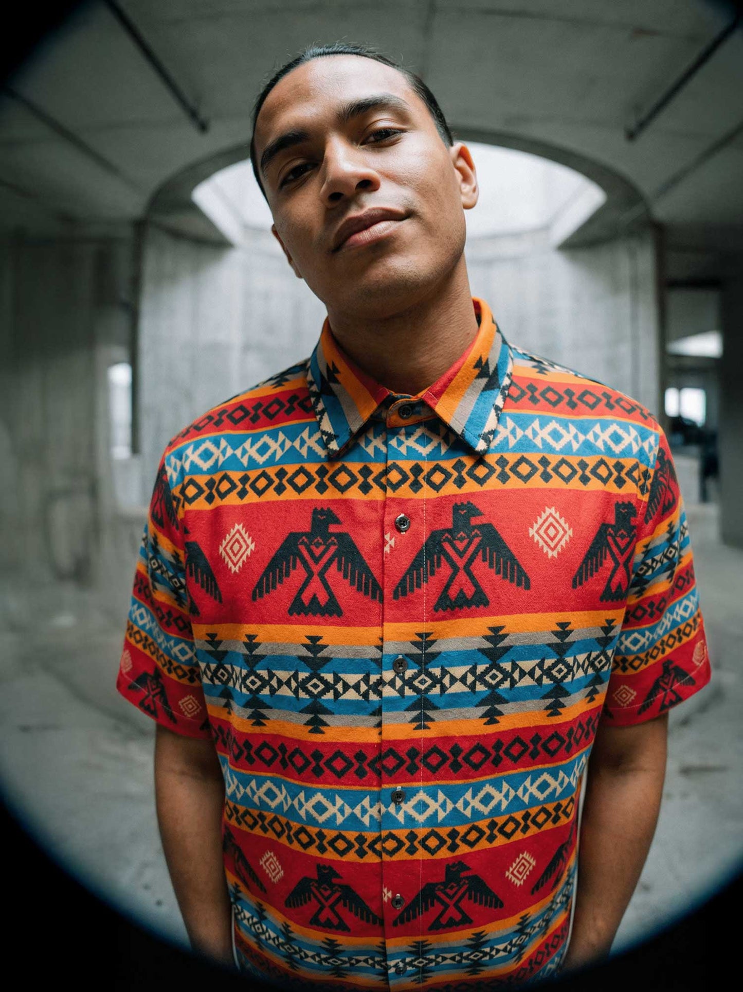 Kalaia-Red-Aztec-button-up-shirt-men