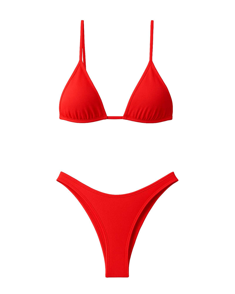 Red Triangle Bikini Set – Adjustable Top & High-Leg Bottoms