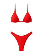 Red Triangle Bikini Set – Adjustable Top & High-Leg Bottoms