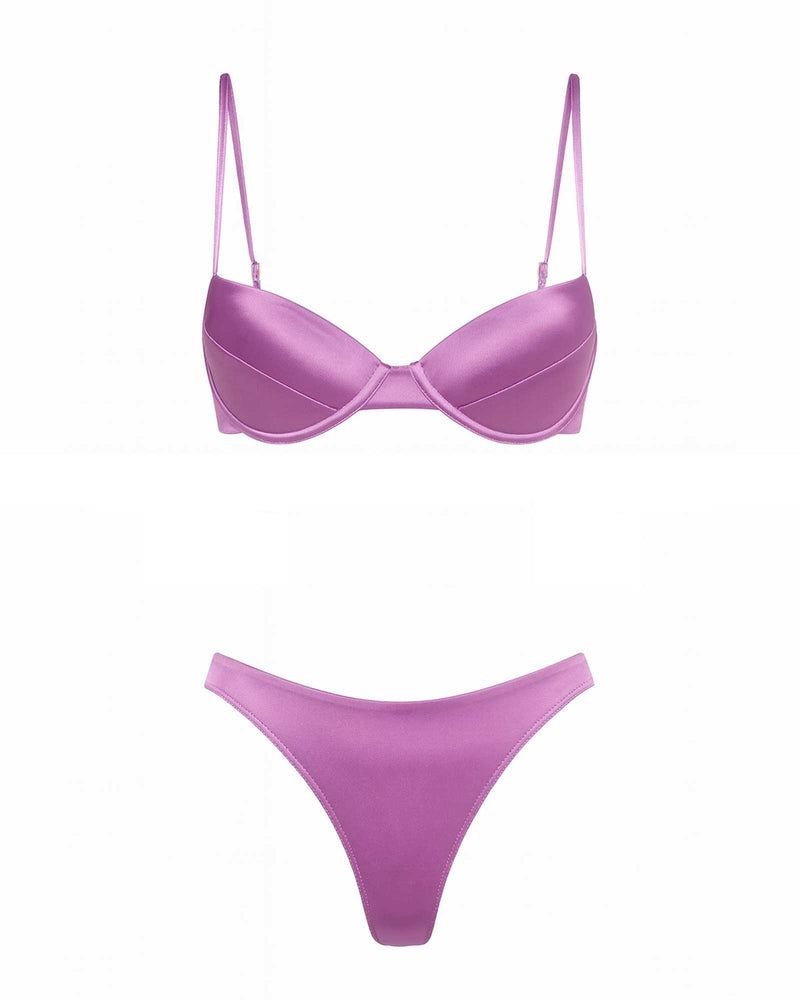 Violet Satin Balconette Bikini Set