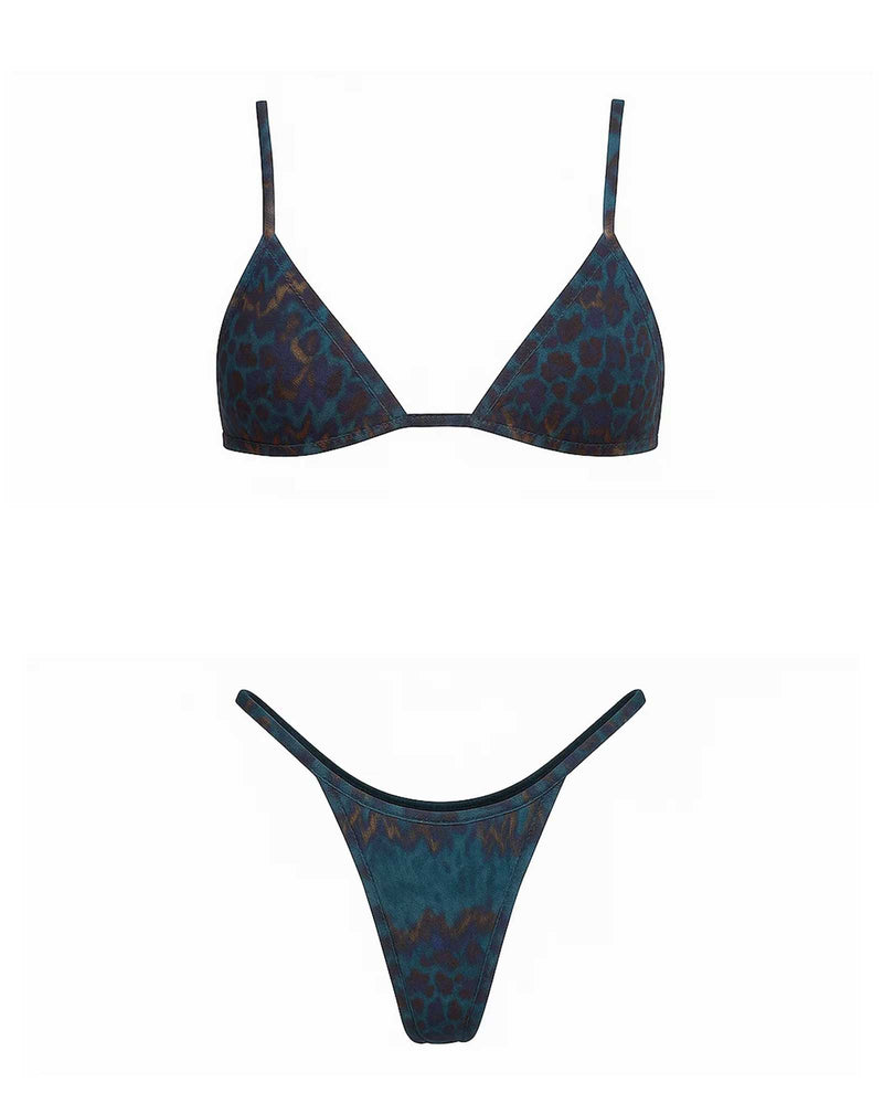 Blue Leopard Print Bikini Set