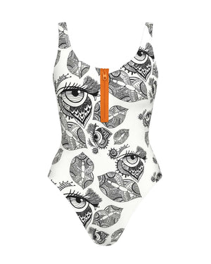 Kalaia-swimwear-stripper-deck-black-and-white-orange-zip-swimsuit
